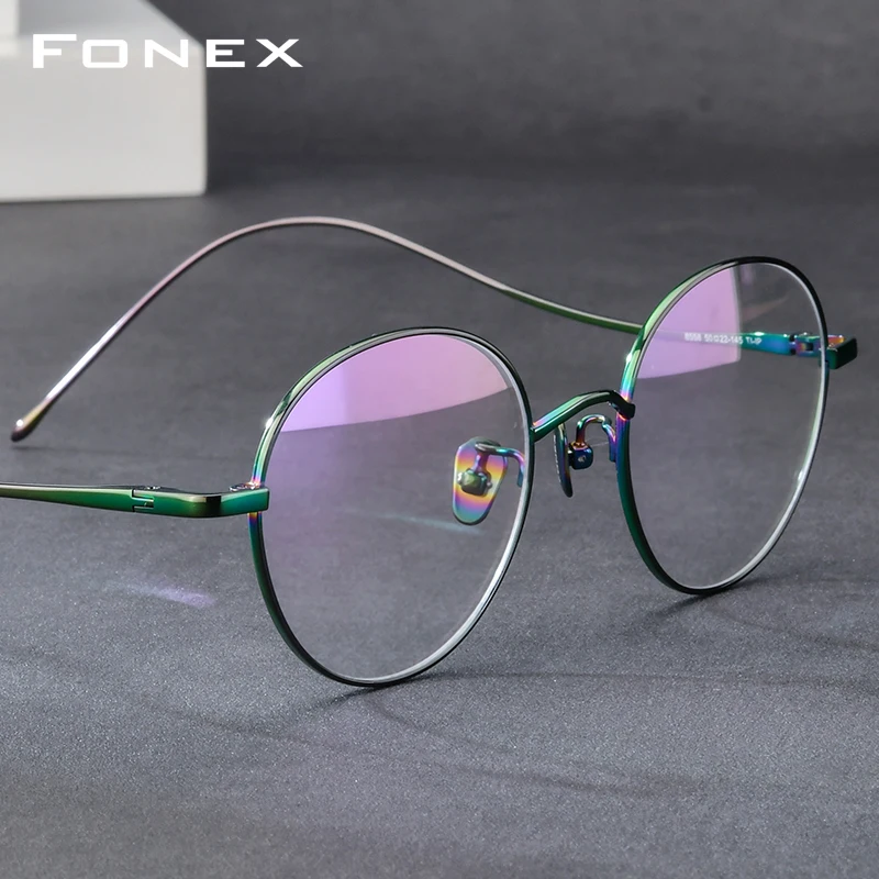 FONEX Titanium Eyeglasses Frame Women Fashion Brand Design Retro Glasses Ultralight Japanese High Quality Round Eyewear 8558