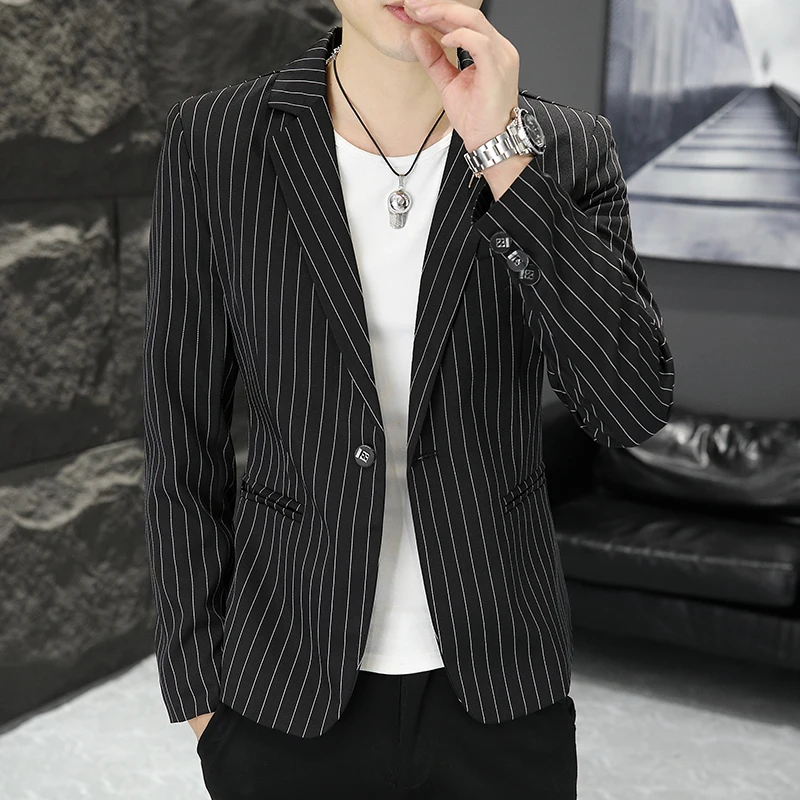 Blazer New Men\'s Fashion Business Gentleman Stripe Outdoor British Style Trend Wedding Banquet Luxe Outdoor Casual Blazer