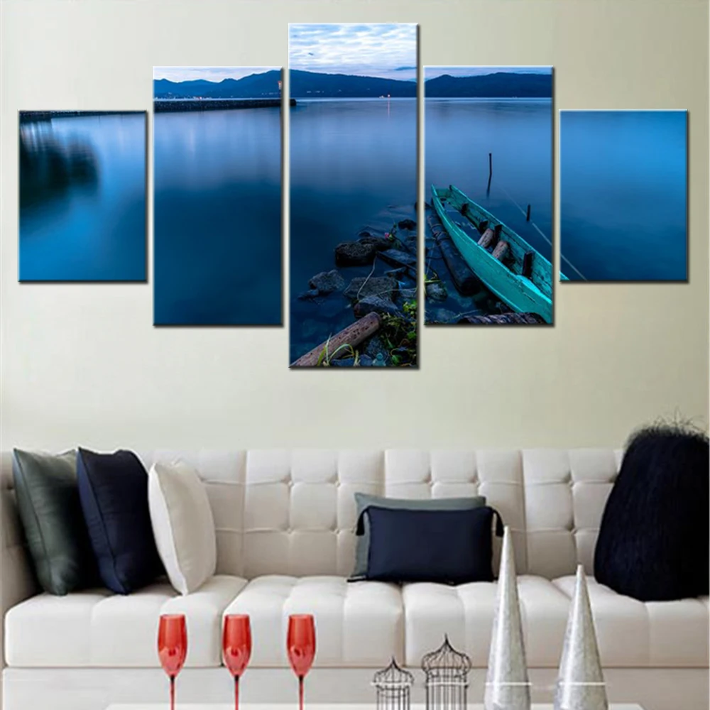 

5 Pieces Canvas Wall Arts Poster Painting Lake Nature Indonesia Wallpaper Modular Home Decor Picture Print Living Room Framework