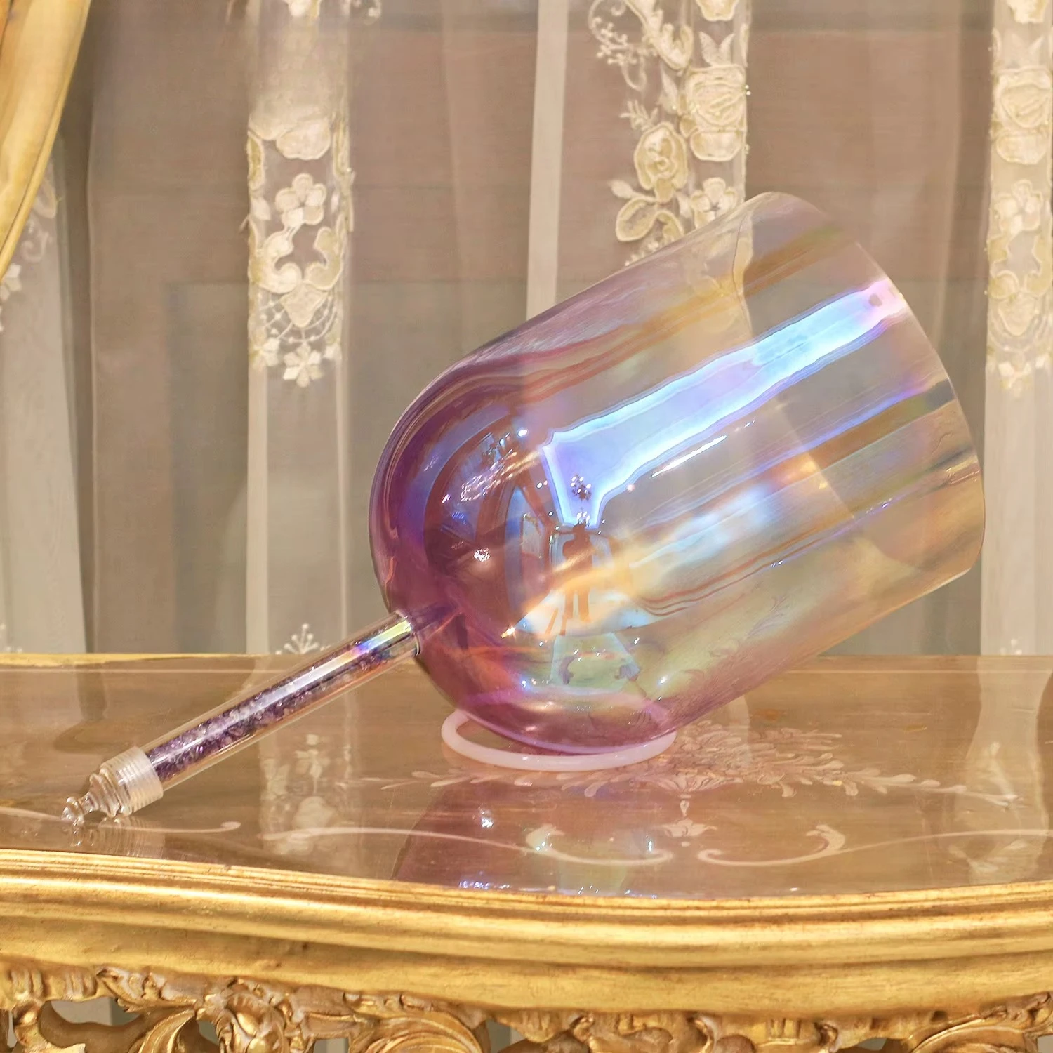 Handmade Handheld Aurora Clear Quartz Singing Bowl High Purity Crystal Sound Therapy Bowl Yoga Meditation Spiritual Gift