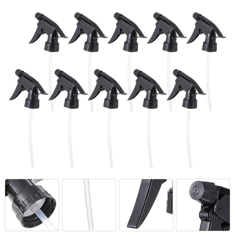 

10pcs Heads Replacement Misting Nozzles For Cleaning Bottles Reusable Black Plastic Nozzle Parts Adjustable Water Column Spray