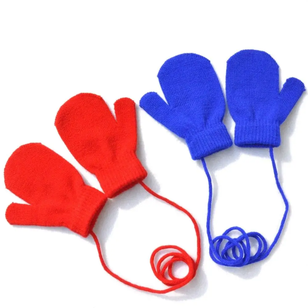 New Warm Baby Gloves Winter Mittens Children Full Finger Gloves for 1-3Y Kids Hanging Neck Warm Gloves Newborn Baby Accessories