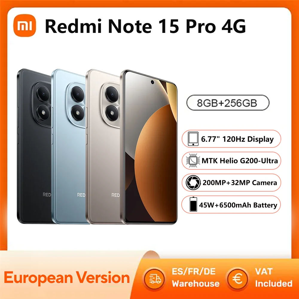 Xiaomi Redmi Note 15 Pro 4G Smartphone NFC MTK Helio G200-Ultra 6,77 Zoll 120Hz Display 200MP OIS, 45W Ladefunktion, IP65, Akku 6500 mAh