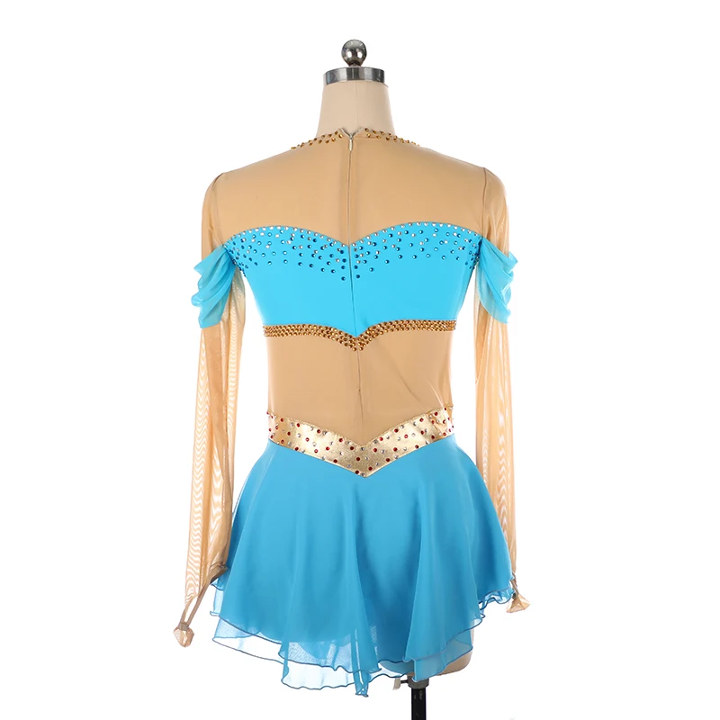 Figure Skating Competition Training Dress Women\'s Children\'s Rhythmic Gymnastics Dance Sky Blue Gold Performance Dress