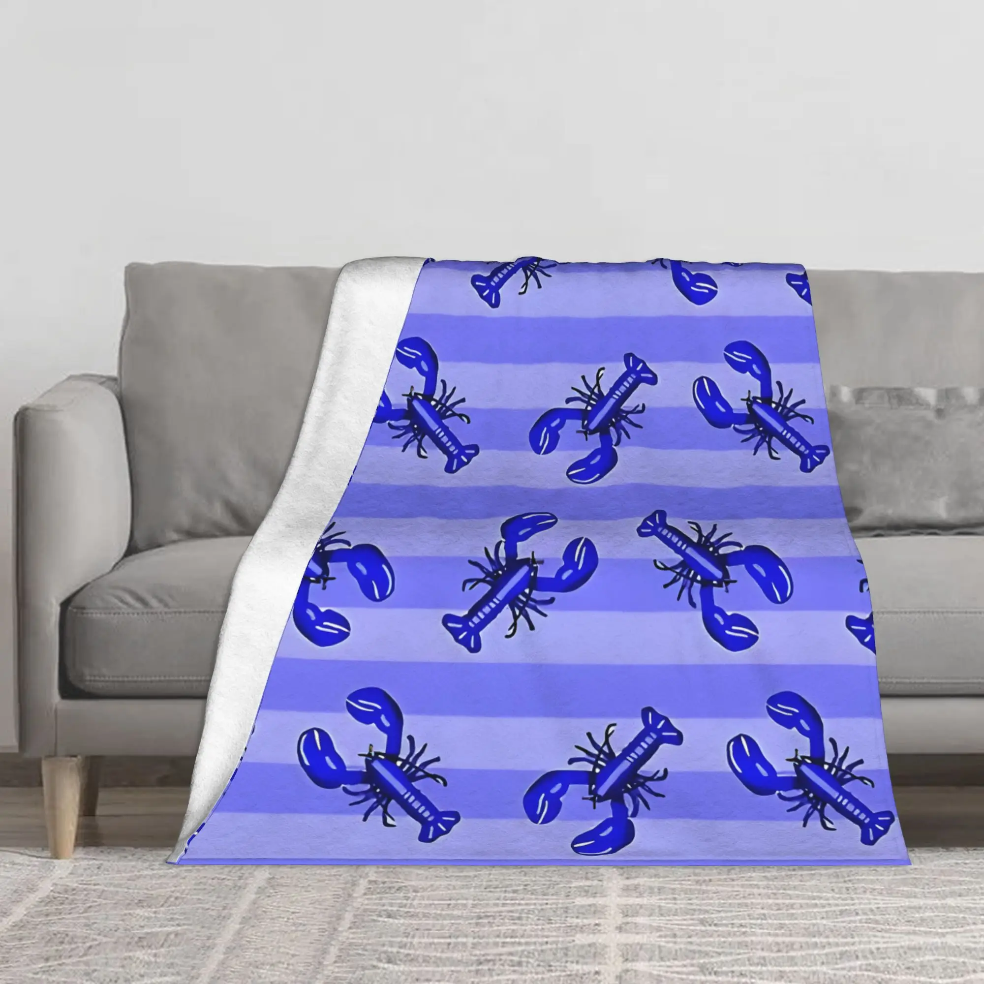 1PC Blue Lobsters blanket Throw Furry Winter Blankets for Adults Bedding Home Interior Fluffy Plaid Sofa Knee