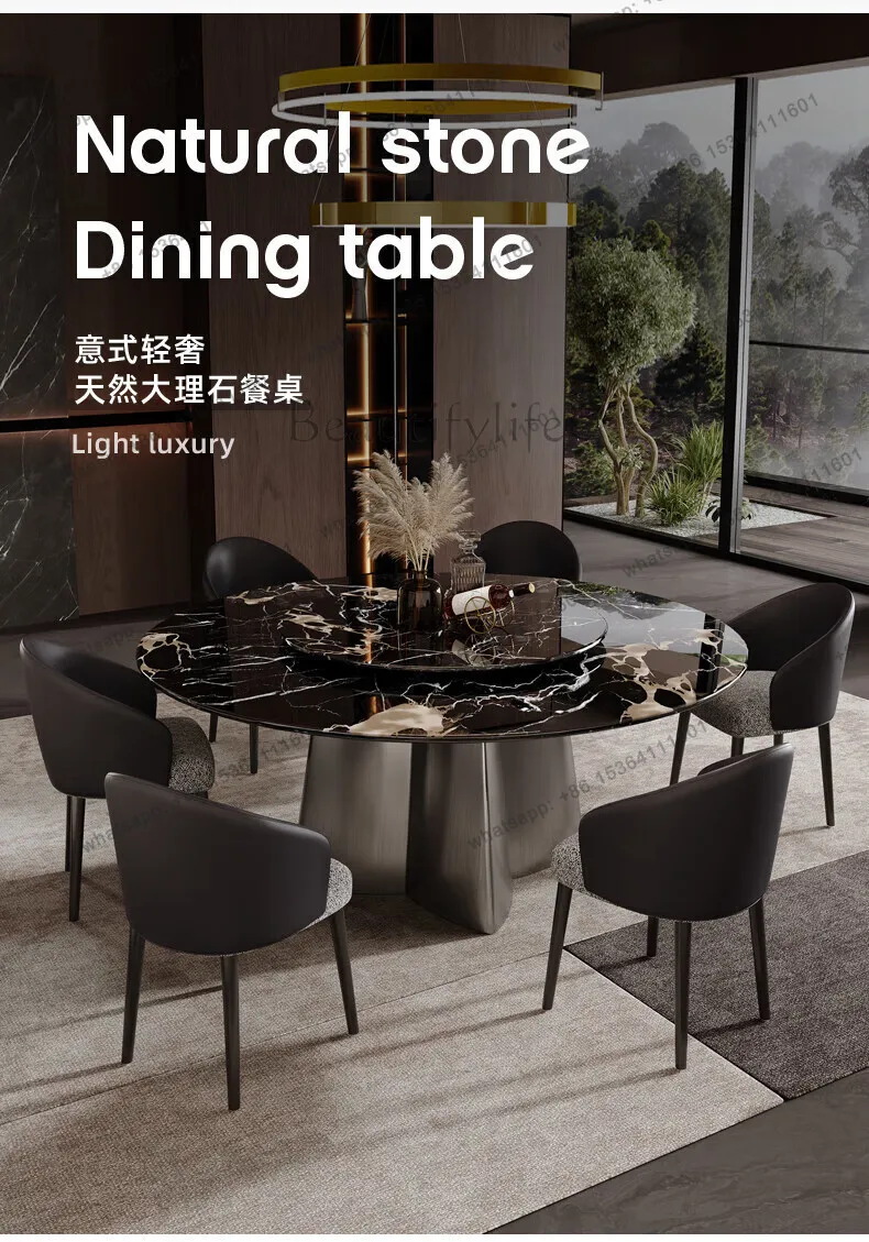 Dining table Natural marble round dining table with turntable Italian minimalist high-end