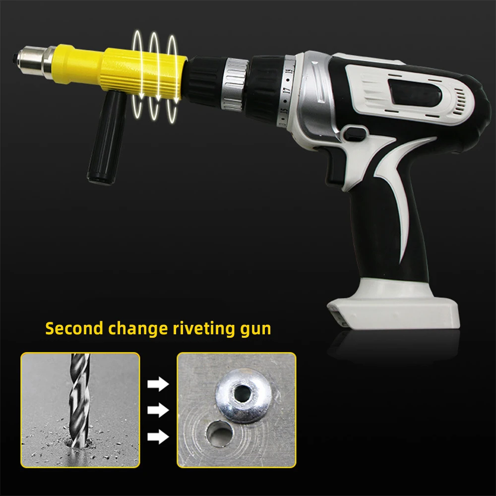 Electric Rivet Gun DIY 2.2mm~3.2mm Rivet Nut Gun Drill Bit Riveting Adapter Cordless Riveter Insert Nail Tool Accessories