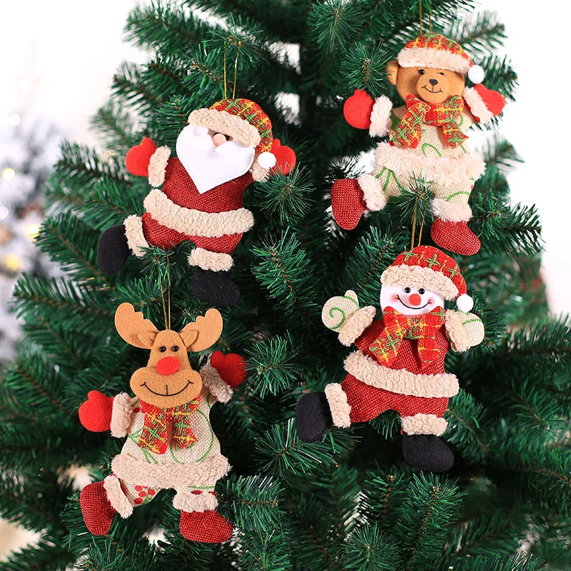 4 Pcs Christmas Plush Ornaments, Xmas Hanging Decoration Santa Clause Snowman Reindeer Bear Doll Christmas Tree Ornaments