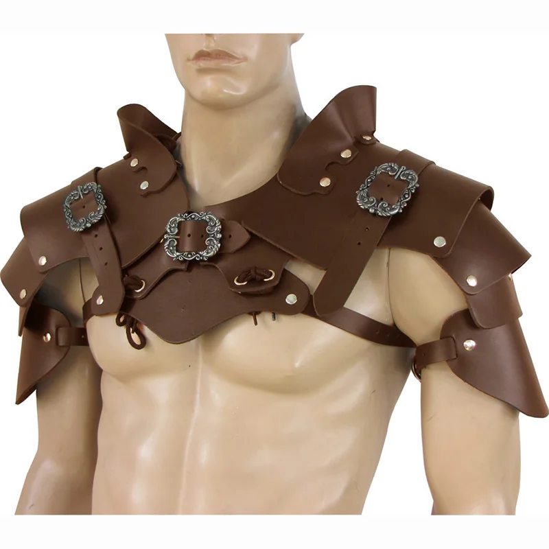 Mannen Middeleeuwse Steampunk Romeinse Gladiator Krijger Pu Lederen Schouderpantser Pauldrons Viking Ridder Cosplay Kostuum Rekwisieten