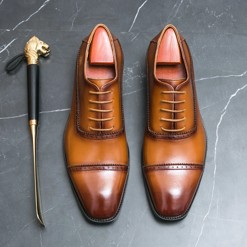 

Dress Shoes Men PU Black Brown Lace Up Business Office High-quality Derby Shoes Gentlemen's Social Shoes Size 38-46 Men Shoes