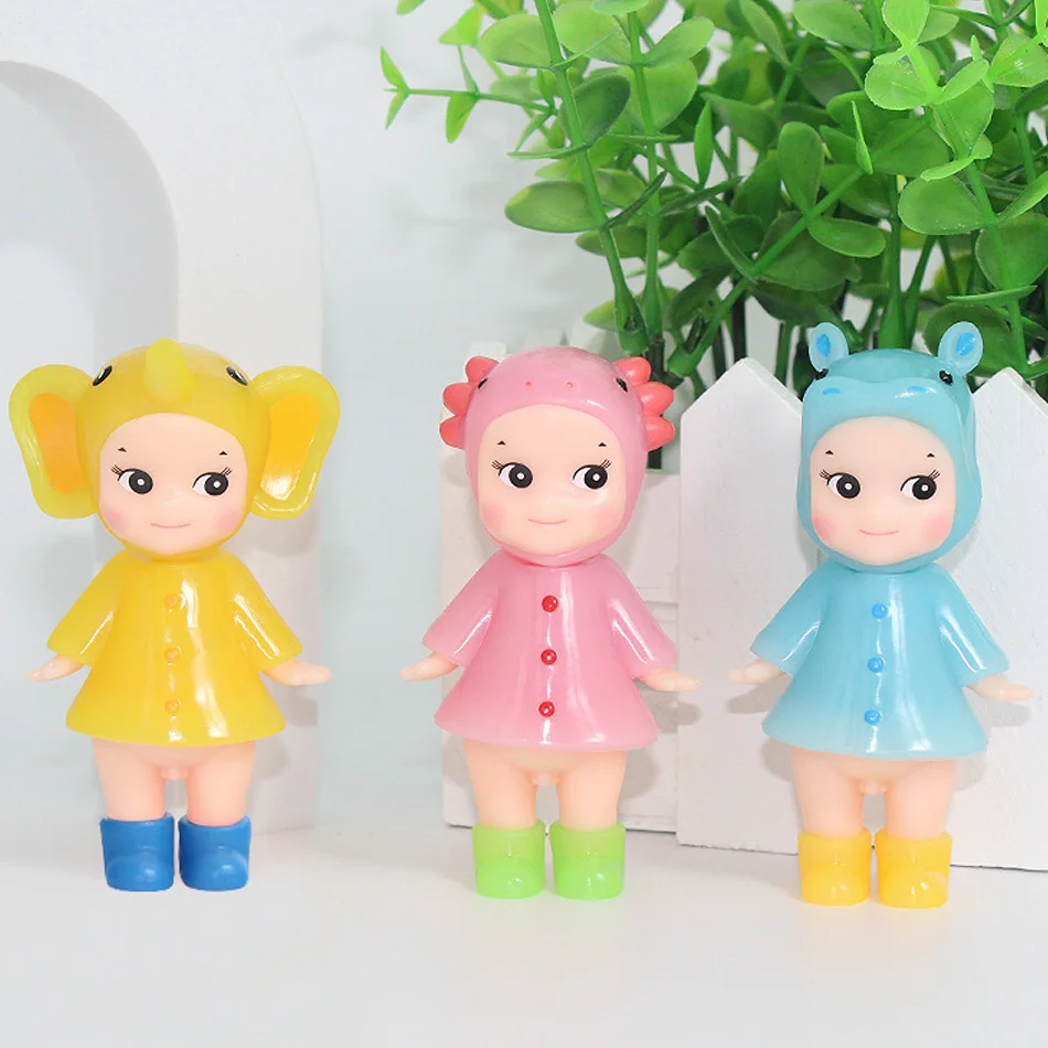 6개/세트 핫 레인 시리즈 블라인드 박스 귀여운 미니 피규어 모델 카와이 미스터리 박스 책상 방 장식 장난감 팬들을 위한 선물