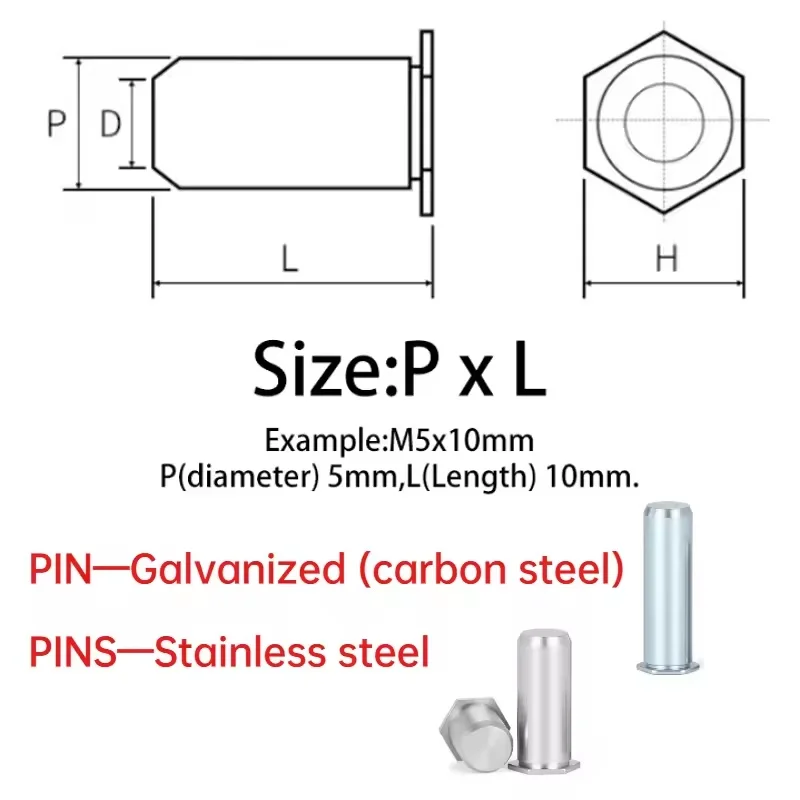 Stainless Steel/Galvanized PIN/PINS 3~6 Hex Head Pressure Rivet Stud Studs Cylindrical Flat Head Solid Guide Positioning Pins