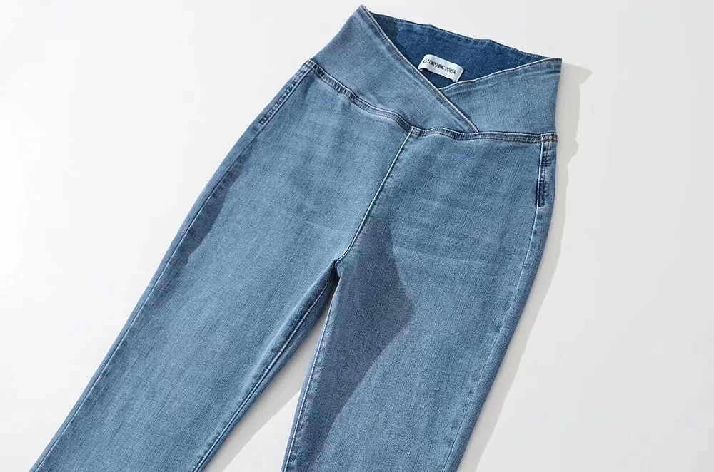 ارتفاع الخصر خمر Waed الدنيم السراويل النسائية ضيق التخسيس طماق طويلة الطابق طول مايكرو متوهج السراويل مثير فتاة #3