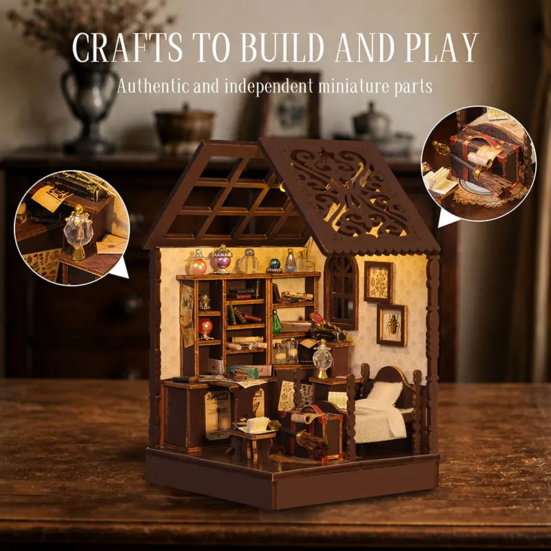 DIY Wooden Book Nook Insert Kit Doll Houses Building Toys Handmade Bookends Bookshelf Decor DollHouses Toys For Birthday Gifts