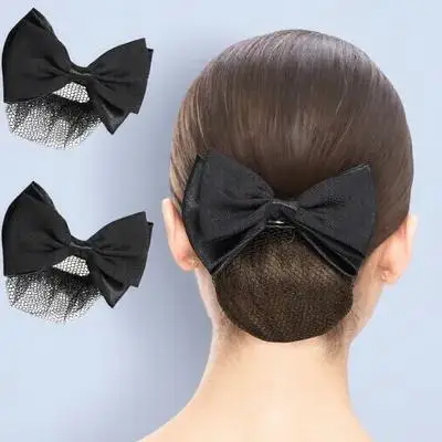 

2pcs Snood Net Bowknot Barrette Elastic Mesh Bun Cover Satin Hairnet Hair Clip For Women Daily Wear Party Wedding Hair