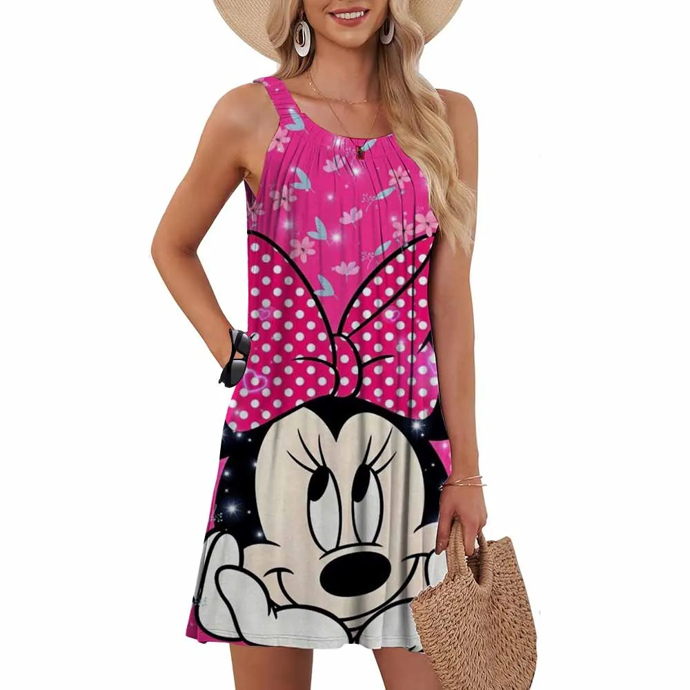 

Summer Woman 2025 Boho Elegant Dresses For Women Mickey Beach Dress Sleeveless Y2k Sling Loose Sexy Minnie Mouse Party 3D Print