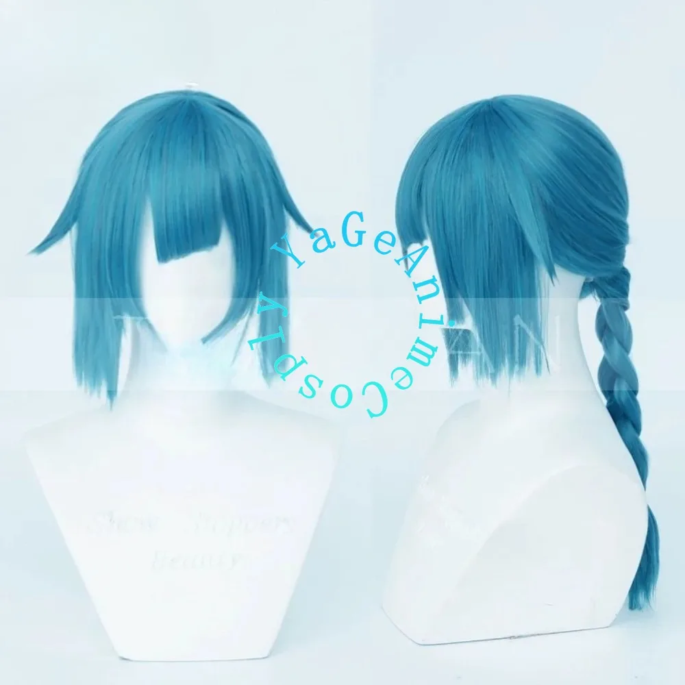 Game Character Young Jinx Powder Arcane Inspired Cosplay Wig Blue Short Synthetic Wig with Realistic Scalp for Halloween Party