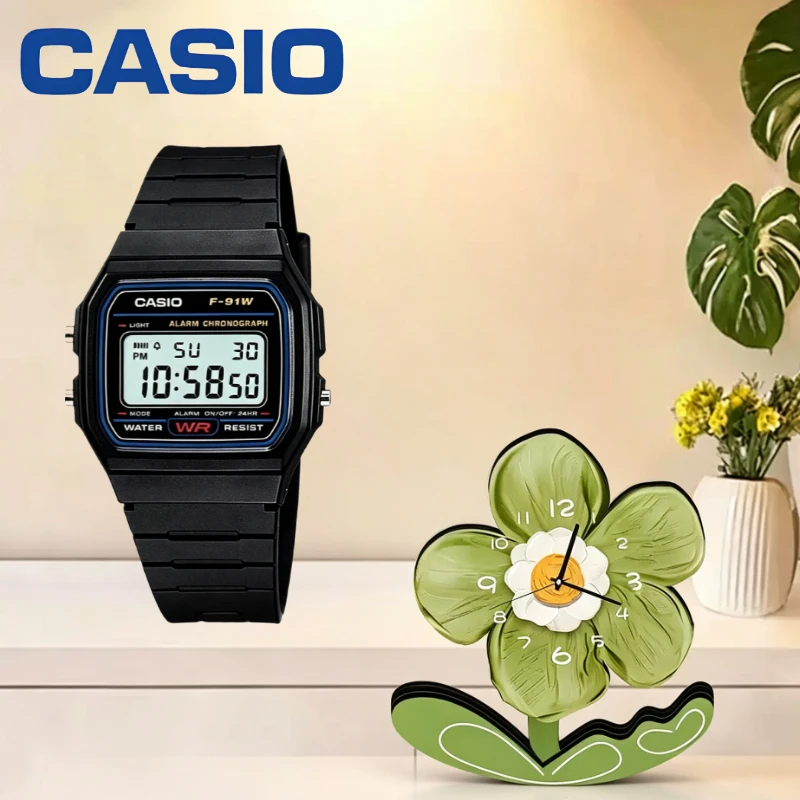 Casio F-91W-1 & F-91WM-7A Classic Small Square Digital Watch, Resin Case Band, Casual Quartz Wristwatch For Student Daily Wear