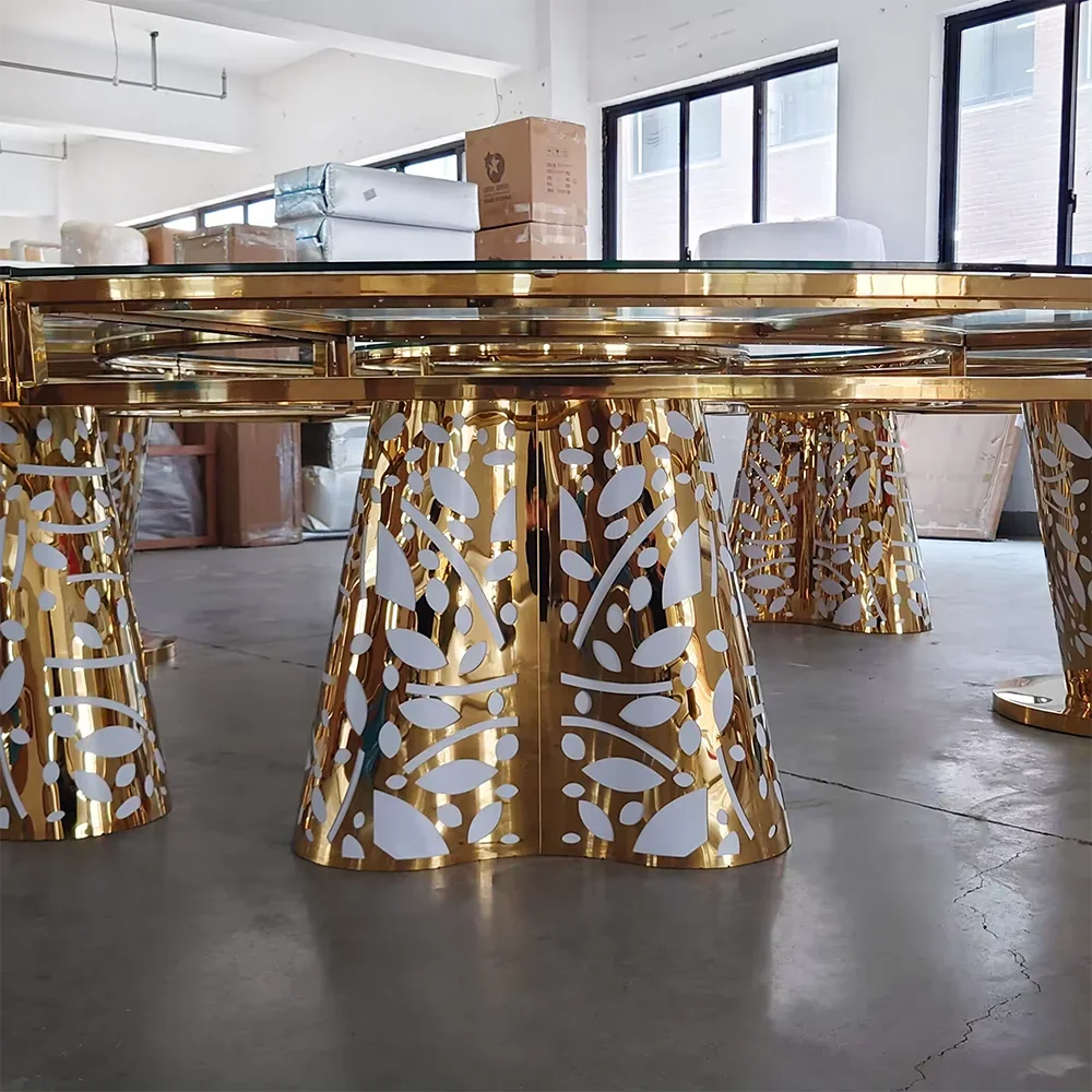 Factory Direct Wholesale Modern Gold Stainless Steel Wedding Dining Table