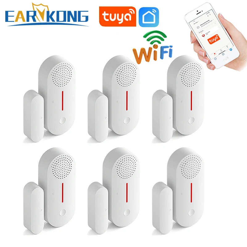 Tuya Smart WiFi Door Window Sensor Sound WiFi Security Alarm Door Open Closed Detectors APP Remote Control Timing Arm and Disarm