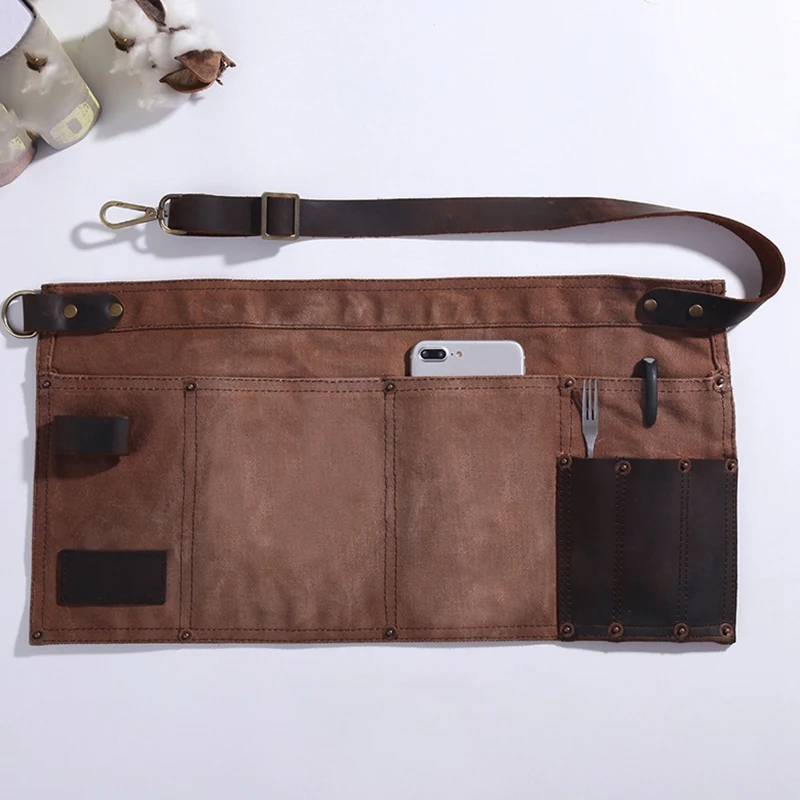 Waterproof Waxing Canvas Tool Half Waist Bag Adjustable Cowhide Belt Apron Multi-Pocket Electrician's Bag Tool Barber