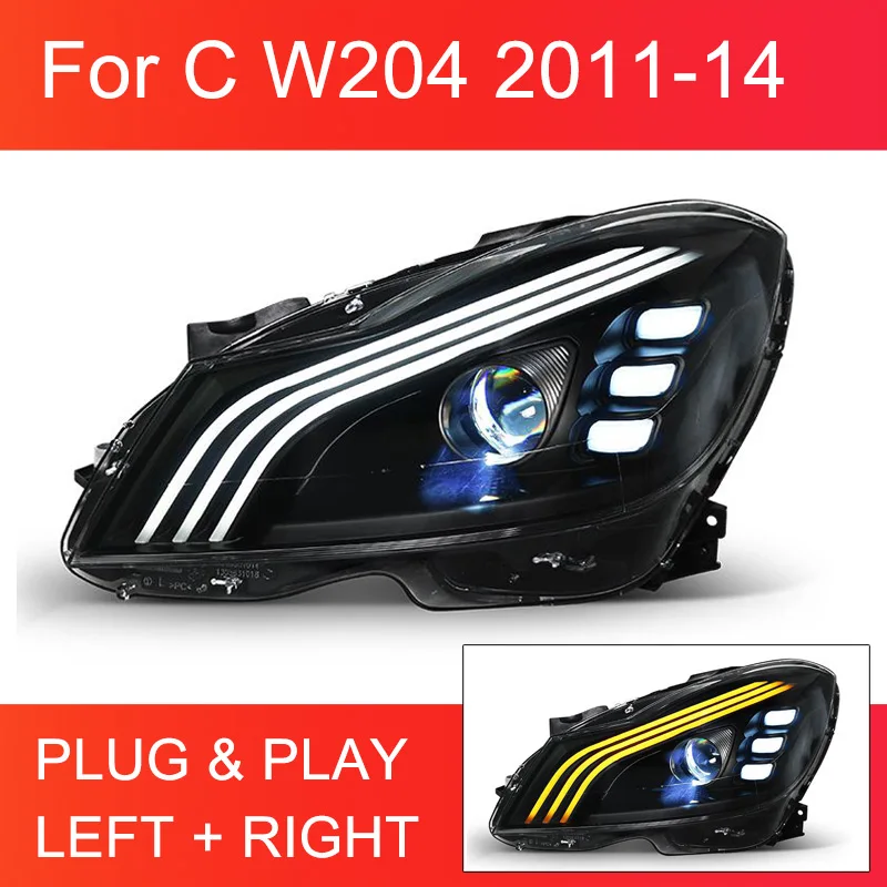 1 Pair LED Headlight Assembly for Benz C Class W204 2007-2014 Headlights Plug and Play LED DRL Dynamic Turning Front Head Lights