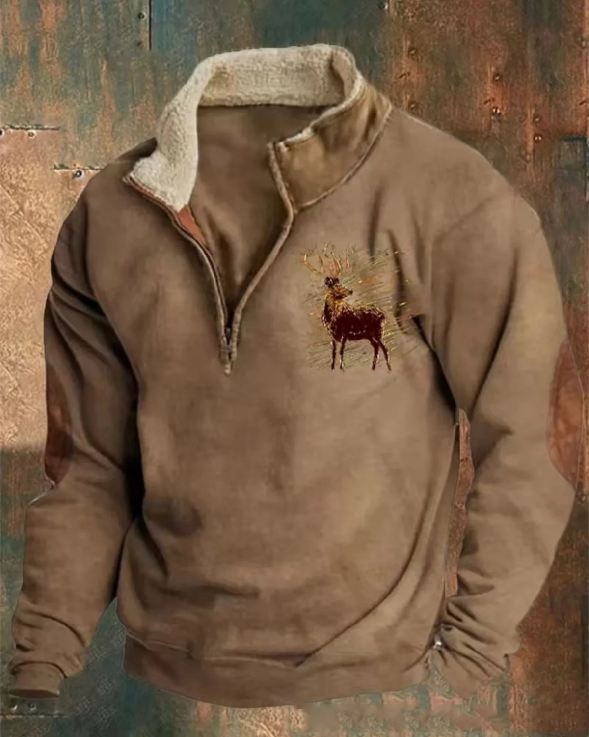 خريف/شتاء الرجال ريترو طباعة البلوز موضة الاتجاه محززة طوق نصف البريدي عادية مقنع بأكمام طويلة #5