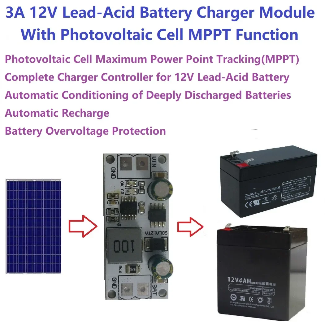 3A 12V 1-1000AH Lead-Acid Battery Charger With Photovoltaic Cell MPPT Function for UPS Car Solar Panels