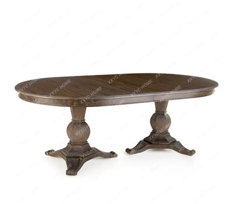 

Solid wood dining table dining chair combination retro old oval home restaurant dining table
