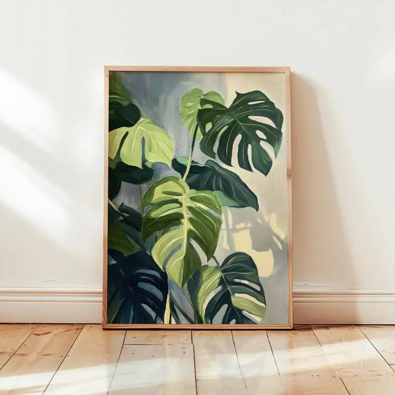Modern Monstera Botanical Canvas Wall Art Painting Frameless Elegant Plant Wall Art Prints for Living Room & Bedroom Decortions