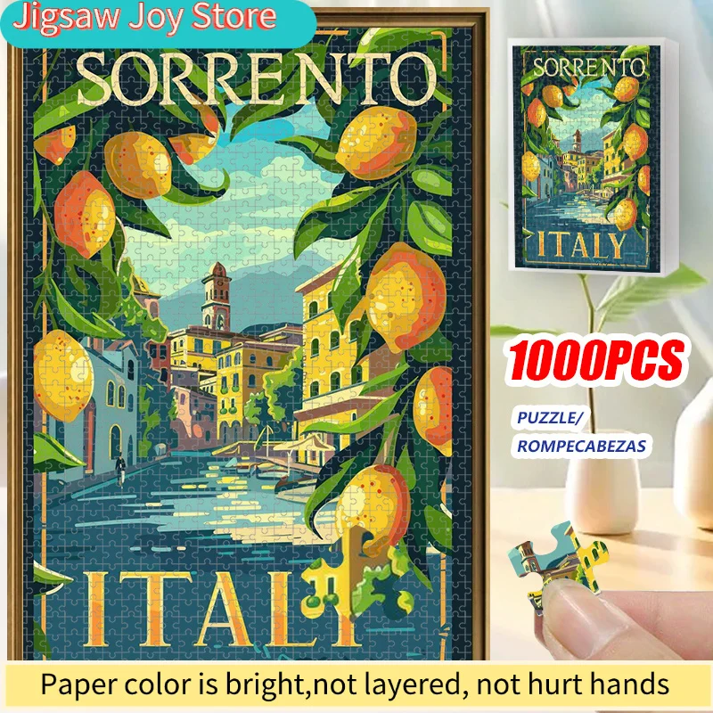 Puzzle a tema viaggio di Sorrento, Italia - Paesaggio italiano vivace di 20x30 pollici con limoniere e città costiera, cartone resistente
