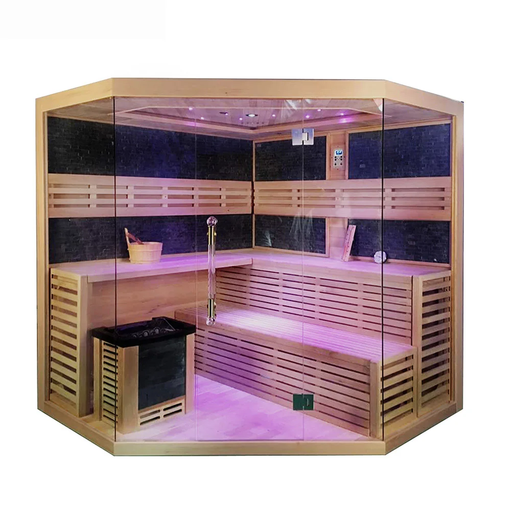 Factory Supply Traditional Sauna Room Hemlock Wood 5~8 People Dry Steam Indoor Sauna