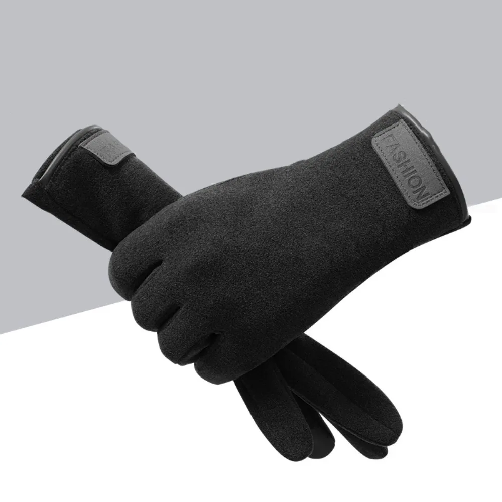 

Solid Color Five Finger Full Finger Mittens Warm Windproof Thin Fleece Gloves Korean Style Touchscreen Cycling Gloves Autumn