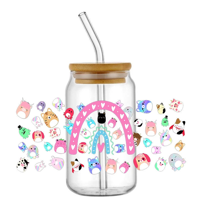 UV DTF Cup Wrap Transfers 16oz Cartoon Dog Sticker Decals UV DTF Cup Wraps Transfers for Glass Cups