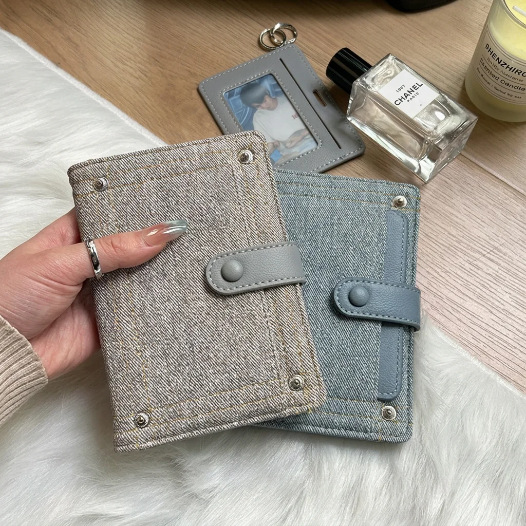 Travel Passport Cover Case Denim Cloth Credit Card Protector Wallet Multi-function Cash Cashier Document Organizer Clip Purse
