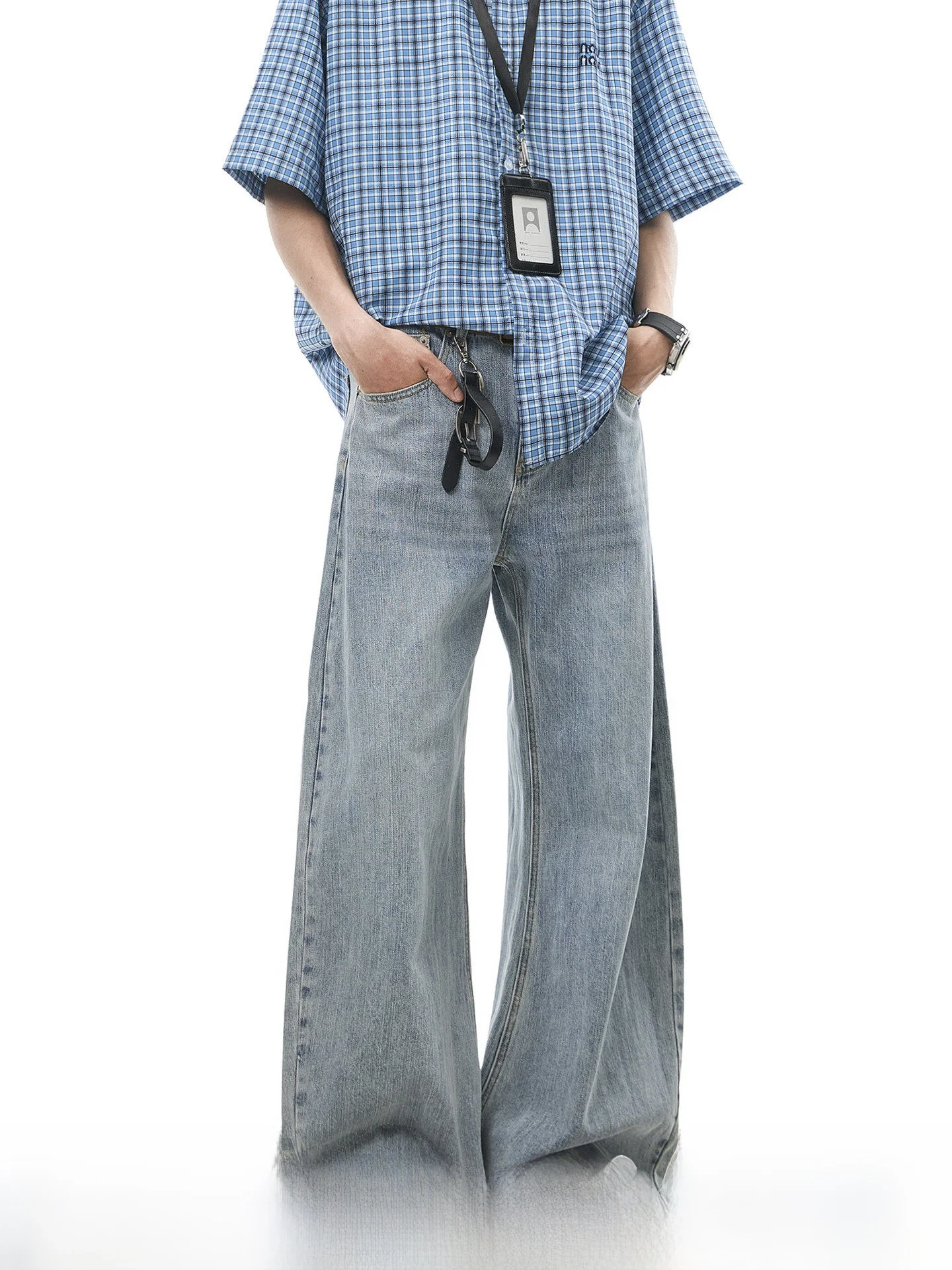 Cleanfit American Style Wide Leg A-Line Knife  Jeans Men's Summer Straight Leg Jeans Youthful Trendy Cotton Breathable