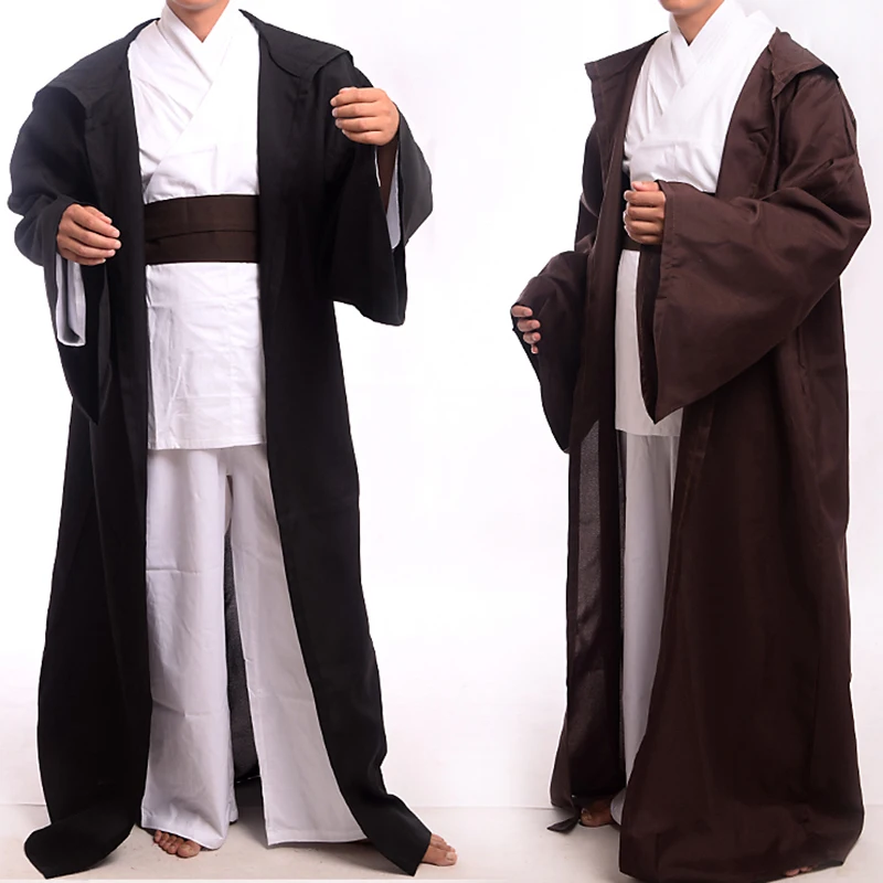 Cosplay Robe Costume Unisex Hooded Robe Black Brown Cloak Cape Halloween Christmas Party Gift