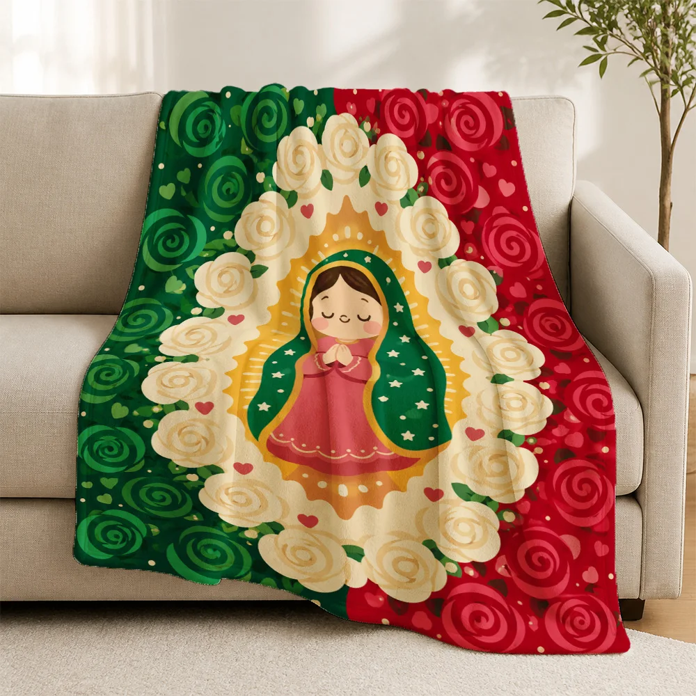 Decorative Floral Print Sofa Throw Blanket Couch Decor Christian Religious Mary Tapestry Living Room Accent Cozy Fall Gift Bedsp