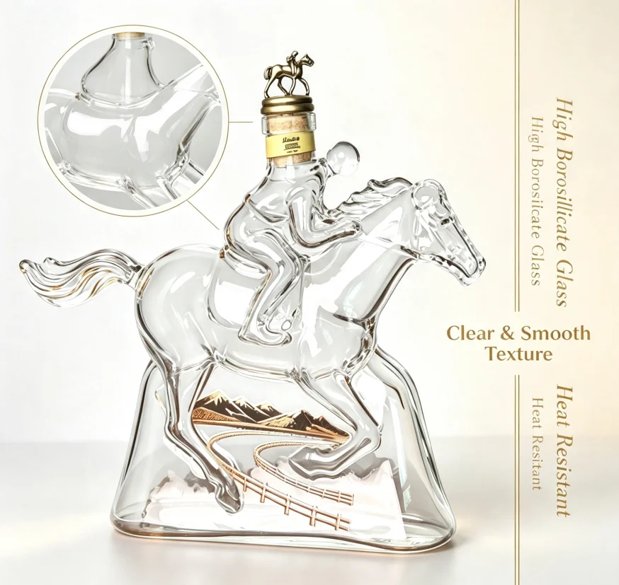 Novelty Rider Horse Wine Decanter Handcrafted Glass Alcohol Container For Whiskey Vodka Brandy Premium Bar Decor Gift For Wine