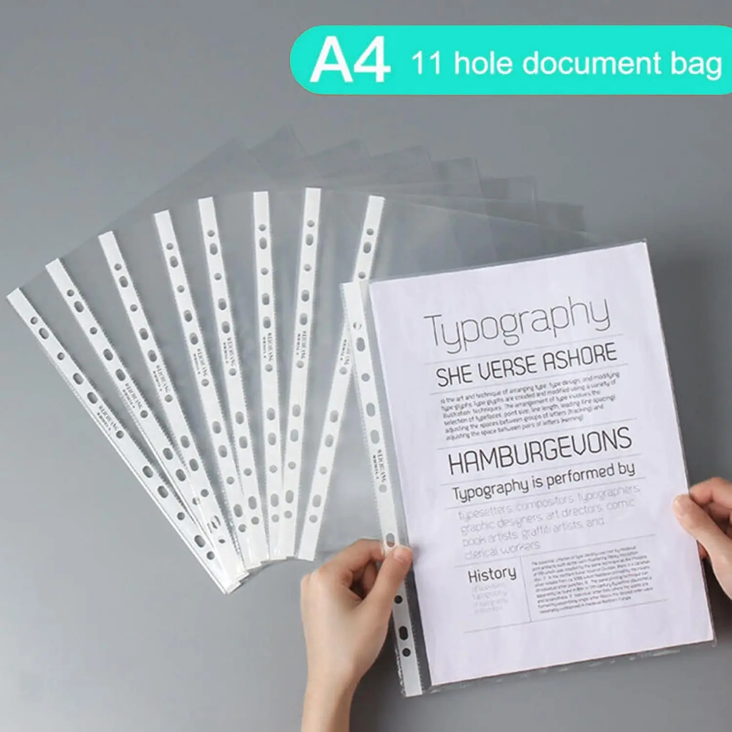 

50/100pcs 11-Hole Transparent A4 Plastic File Folder,A4 Loose-Leaf Bag Protective Film Cover Data Bag File Protection Insert Bag