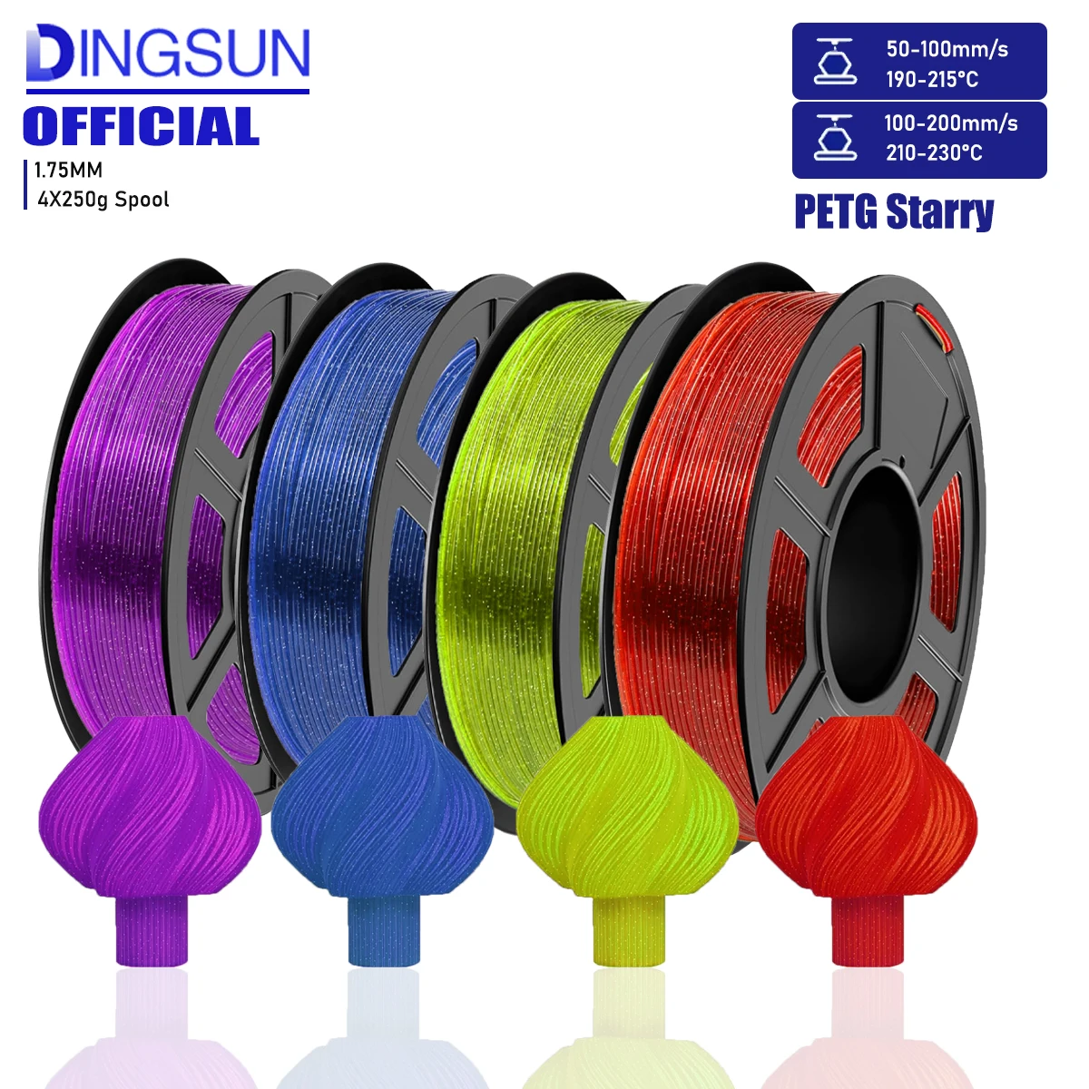 

Нить DINGSUN Starry PETG 1,75 мм, прочная и прочная прозрачная нить для 3D-принтера, катушка 250 г/500 г/1000 г