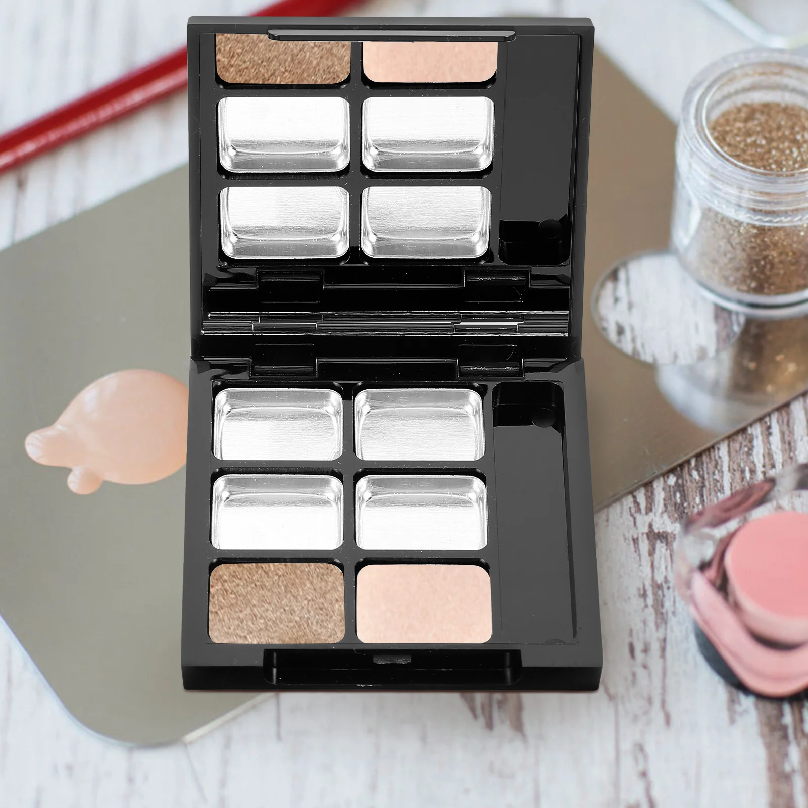 

1 set Empty Eyeshadow 6 DIY Palette Plastic Powder Case Travel Size Compact Eyeshadow Container Portable Container