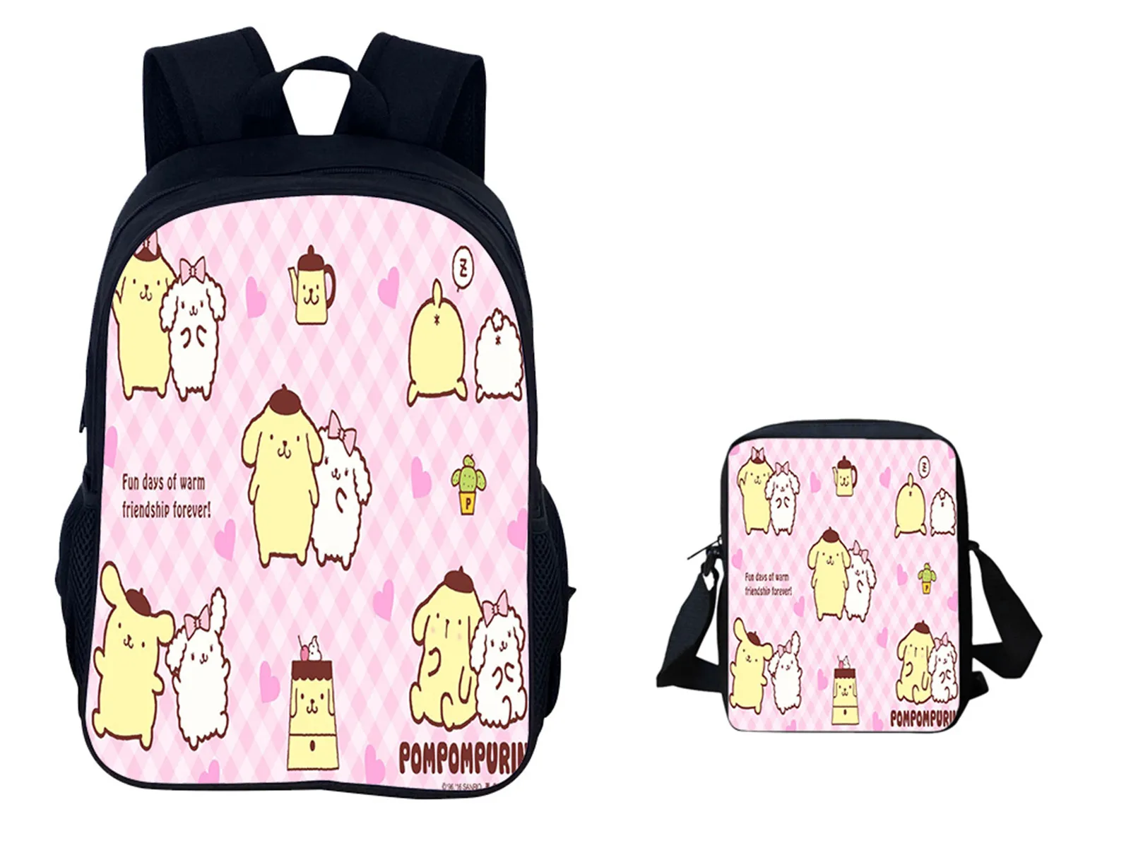 

2 in 1 School Backpack Set Unisex Child Pompompurin Backpack+Single Shoulder Bag-Casual Student Bookbag 2 Pcs Set