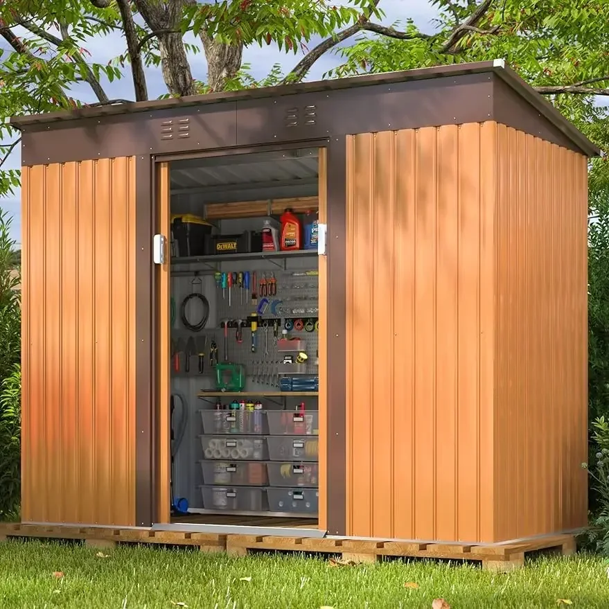 

%a 9x4 FT навес для хранения на открытом воздухе, навес для садовых инструментов с вентиляционным отверстием и запираемыми дверями, металлический навес из оцинкованной стали для заднего двора