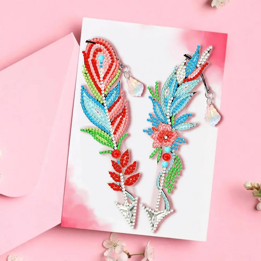 Flower Pattern Bookmark com penas e diamante pintura, Bookmark