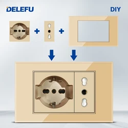 DELEFU Italian Socket DIY Whiteboard USB Type C Doorbell Switch 45A 20A Curtain Phone CAT5 TV HDMI SAT Smart Gold