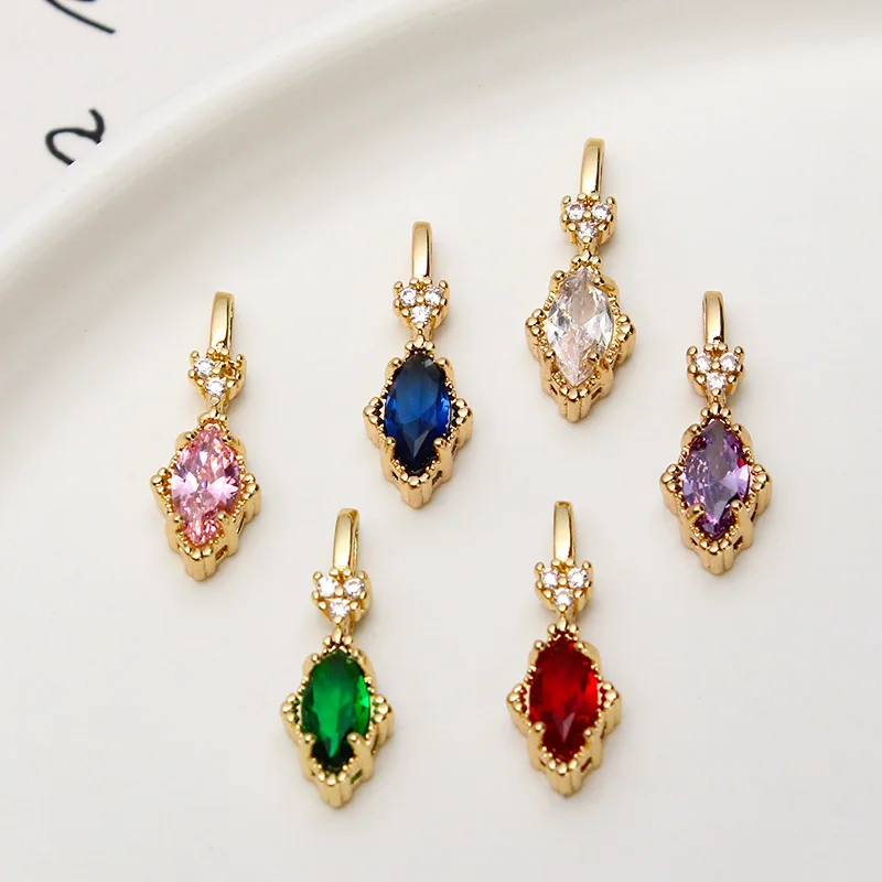 1pcs Copper Micro-set Zircon Simple Temperament Rhinestones Drop Pendant Earrings Necklace Material Accessories Handmade Charms