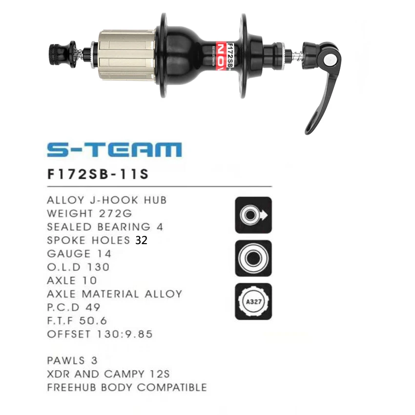 Novatec Hub A361SBT/F172SB Road Bicycle Hub 11S Front Rear 32 Hole Quick Release Bike Freehub Disc 4 Bearing For 8-9-10-11-12S