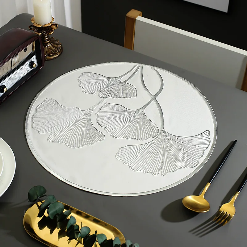 6/4pcs Ginkgo Leaf Round Placemats Nordic Home Scald Proof Meal Pad Instagram Style PVC Hollow Dining Table Decor Mats Coasters