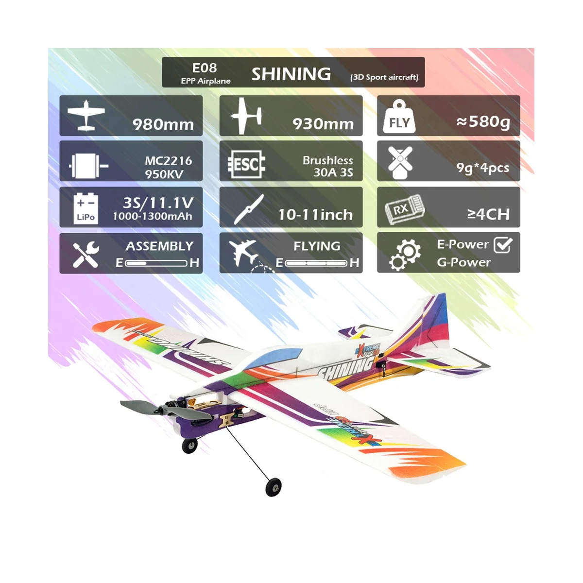 EPP Airplane RC Model Foam Plane Lighting 4CH Electric Shining 1000mm Wingspan Radio Control Aircraft for Hobby